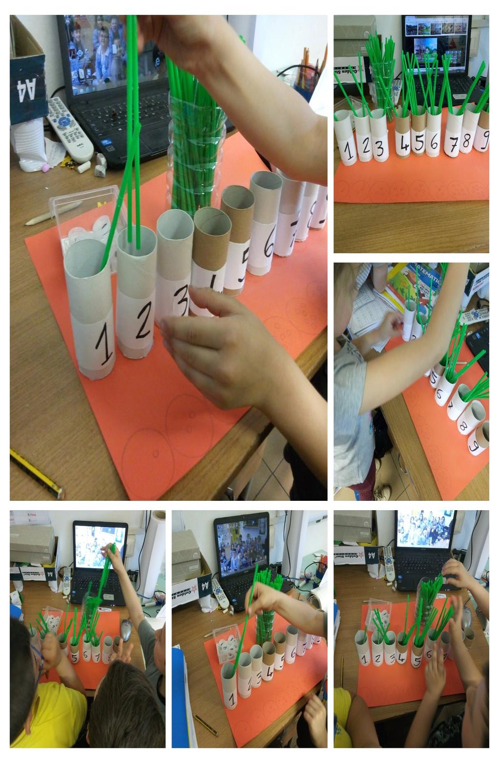 QUANTITA -NUMERO: gioco realizzato con cartoncino,cannucce e tubetti di carta