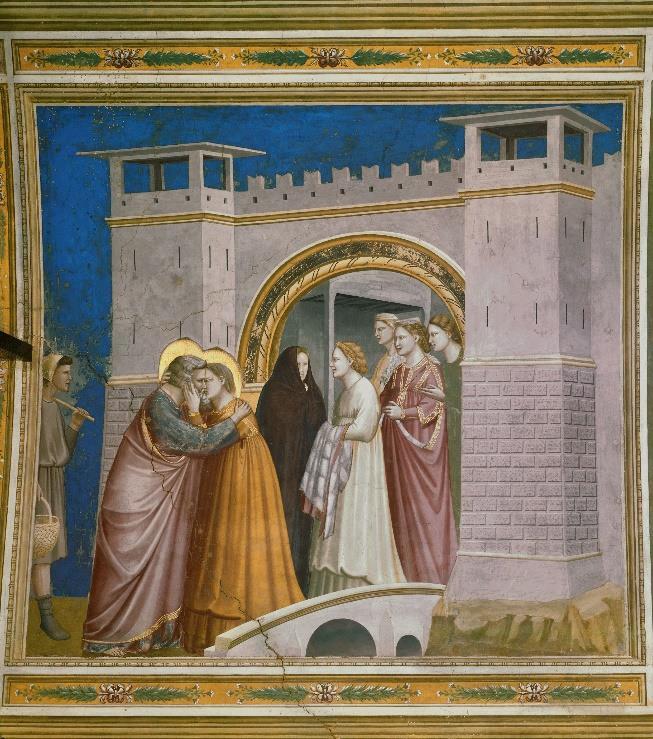 Gioacchino e Anna si incontrarono (fig. 4) poi davanti alla Porta d'oro di Gerusalemme, dopo che entrambi erano stati avvisati da messaggeri divini. Figura 4 L incontro tra Anna e Gioacchino.
