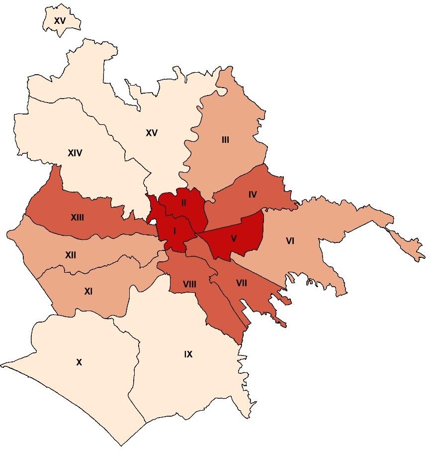 Milioni Ragioneria Generale - I Direzione Sistemi informativi di pianificazione e controllo finanziario - U.O. Statistica Fig. 1 - Densità di fermate per municipio (fermate per kmq).