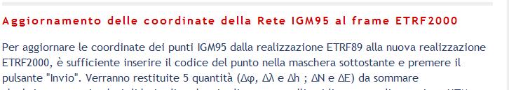 Ricalcolo della rete IGM95 Le