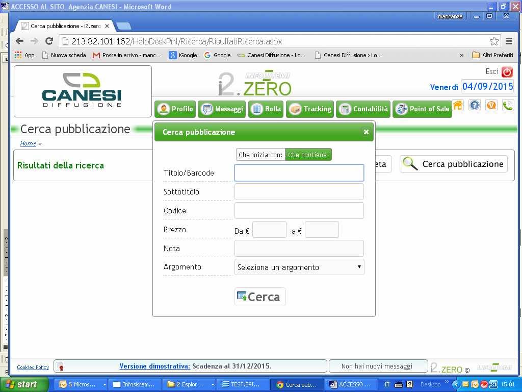 CERCA PUBBLICAZIONE Un altra utilissima funzione di i2zero è CERCA PUBBLICAZIONE, che permette di ricercare qualsiasi pubblicazione distribuita dalla Agenzia attraverso l utilizzo di più filtri di
