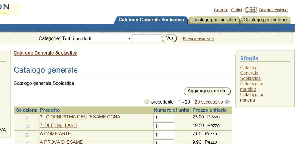 VIII. Profilo Cliccando in alto sulla scritta Profilo si accede alla pagina del profilo, come visualizzato in