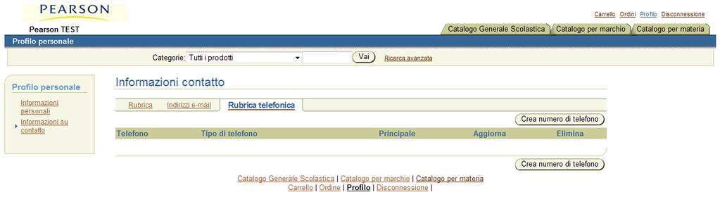 3. Rubrica telefonica Cliccare sul pulsante Crea Numero di Telefono.