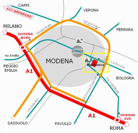 Come arrivare al Policlinico di Modena Il Policlinico di Modena, via del Pozzo, 71-41124 Modena, è situato a lato della via Emilia in direzione Bologna.