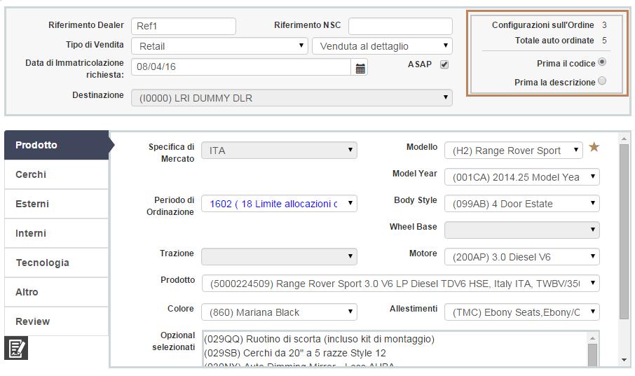 Se l'ordine ha più di una configurazione, usare la barra di scorrimento nella scheda "Verifica" per visualizzare il riepilogo di ogni configurazione.