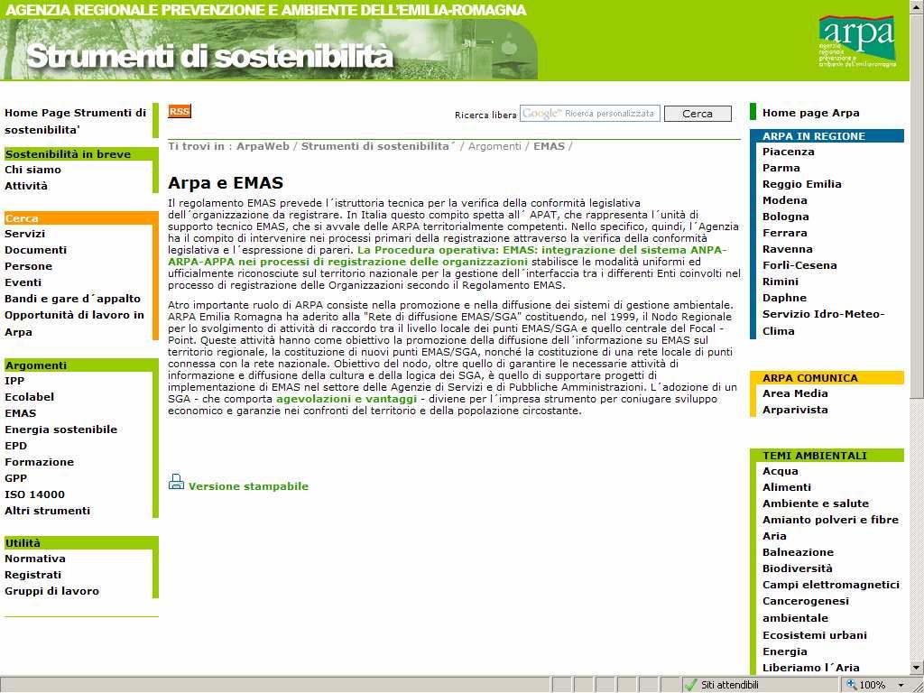 Creazione e aggiornamento pagina web www.arpa.emr.