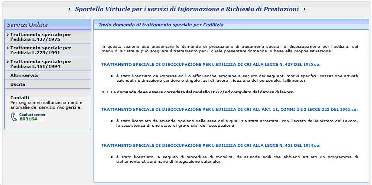 Figura 4 Trattamento speciale edilizia - Home Page Per accedere alle funzionalità che compongono il Servizio di Acquisizione e consultazione