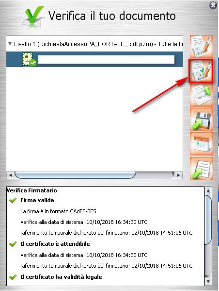 Verificando il file successivamente all'apposizione della controfirma avremo una