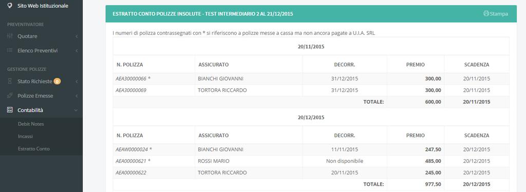 7.1 ESTRATTI CONTO Al fine di avere sempre sotto controllo la situazione amministrativa è possibile visualizzare l estratto conto delle polizze emesse tramite la procedura di seguito descritta.