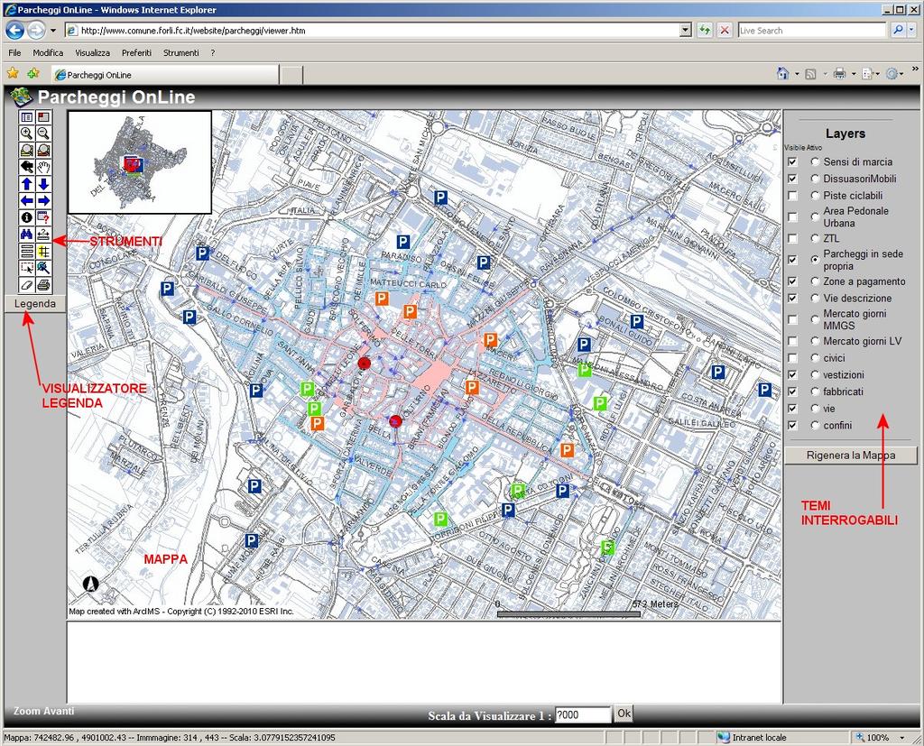 Manuale pratico di utilizzo dell applicativo web Parcheggi OnLine L applicativo web Parcheggi OnLine permette di interrogare e visualizzare i dati dei parcheggi in sede propria che possono essere