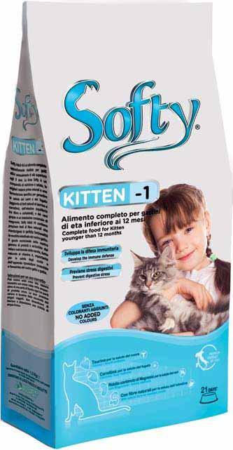SOFTY KITTEN -1 è un alimento pregiato per garantire tutti i nutrienti e l'energia necessaria per la crescita del vostro gattino.