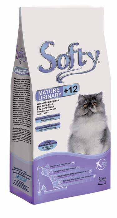 Softy Mature Urinary +12 protegge il delicato sistema renale del vostro gatto riducendo oltre il magnesio anche il contenuto di fosforo.