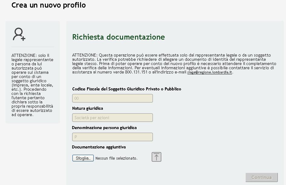 Compilare la sezione inserendo tutte le informazioni richieste e confermare i