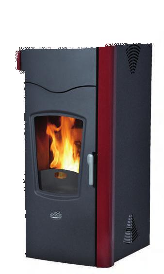 TERMOSTUFE A PELLET IDRO PELLET THERMOSTOVES mod. 928-28 / 928M - 28 Design lineare con angolari in acciaio verniciato e top in maiolica in vari colori: rosso bordeaux, avorio, cuoio, blu, inox.