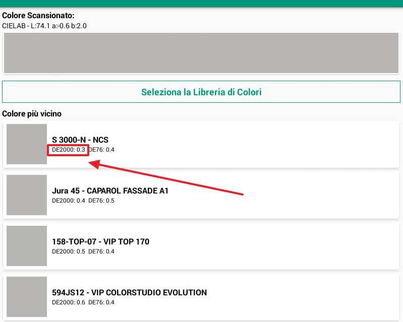 9) Una volta completata la scelta il calcolo automatico provvederà a fornire i risultati più vicini nell insieme di tinte fornito.