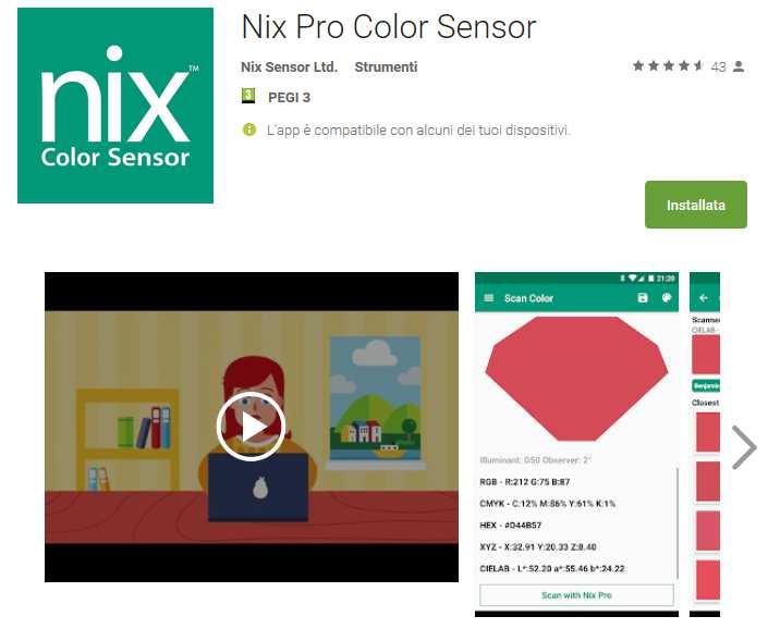 ISTRUZIONI DI INSTALLAZIONE 1) Scaricare l applicazione Nix Pro Color Sensor da Itunes nel caso di un dispositivo