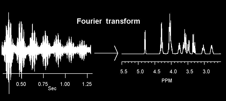 FT NMR: tutte le frequenze della zona di interesse sono irradiate contemporaneamente Si opera con la tecnica degli impulsi in un determinato intervallo di tempo.