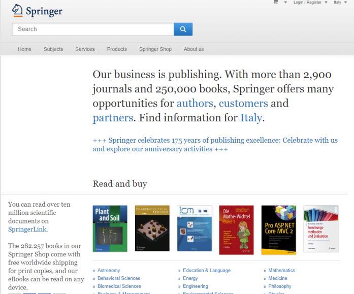 1 La collezione degli Ebook di Springer EBook di Springer offre un accesso online completo alla più grande collezione di libri scientifici, tecnici e pubblicazioni mediche disponibili oggi: comprende