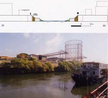 gasometro in riva sinistra e sulla riva opposta del dimesso