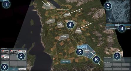 VISUALIZZAZIONE SATELLITE (modalità distruzione multigiocatore) 1. PUNTI SCHIERAMENTO RESTANTI: Questi punti possono essere usati per richiamare dei rinforzi.