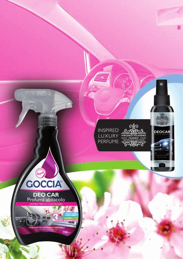 LINEA PROFUMA LA TUA AUTO 3,00 100 ml 8,00 750 ml GOCCIA DEO CAR Il Deocar profuma abitacolo è il deodorante trifasico di Goccia con oli essenziali naturali specifico per abitacoli auto, ispirato