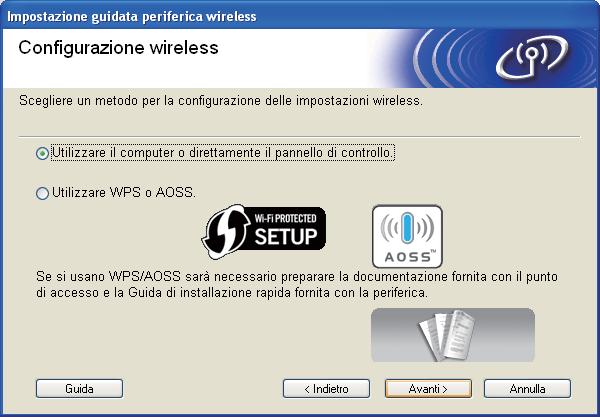 Per utenti i rete senz fili 18 Impostzione meinte il progrmm i instllzione su CD-ROM e un vo USB (solo Winows ) Segliere Connessione in rete wireless, quini fre li su Avnti.
