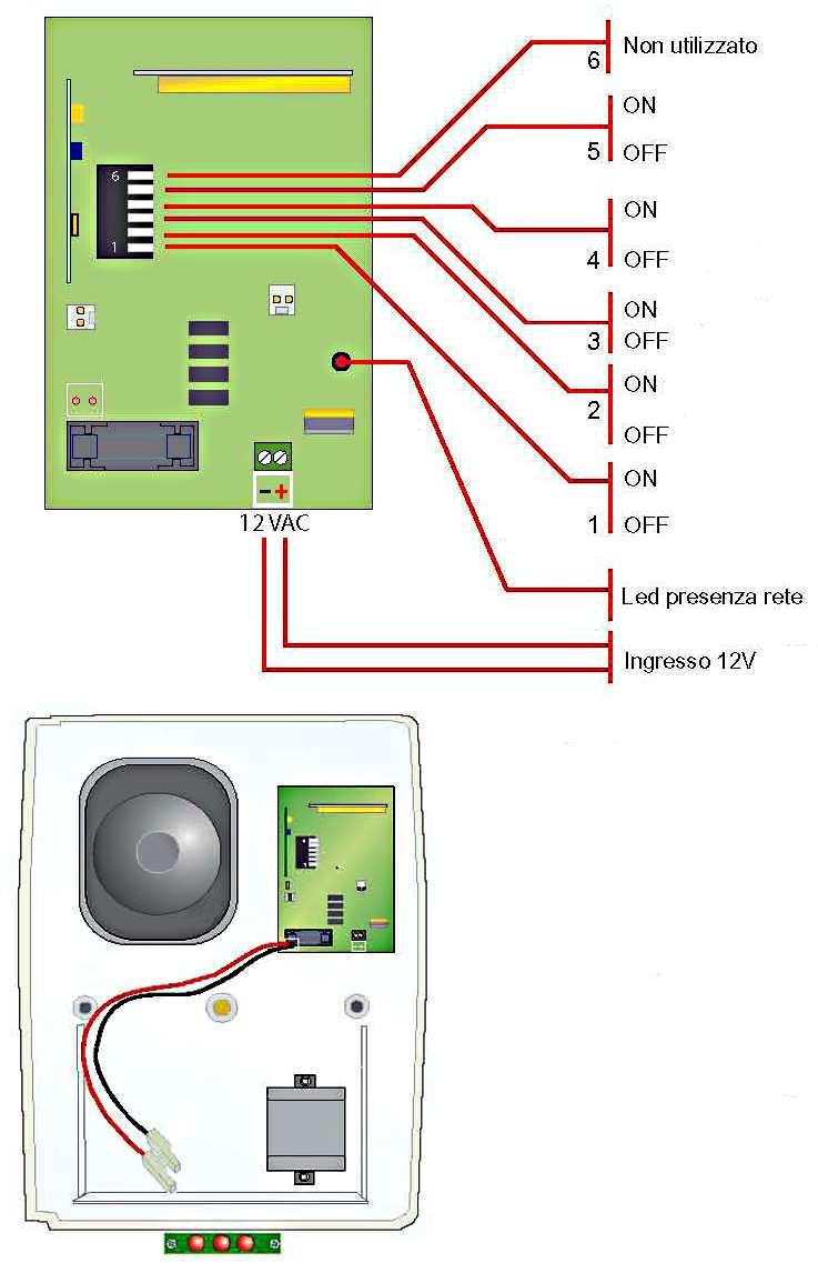 6) Programmazione sirena radio Sir 25VR (seguito) NOTA IMPORTANTE: Programmare tutte le funzioni della Sirena mediante i Dip/Switch prima di alimentare la Sirena.