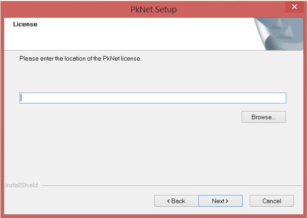 Installazione PkNet Durante l installazione del PkNet ad un certo punto verrà chiesto il percorso del file licenza: si trova all interno della cartella di setup ed è il file: pknet-v1.9.30.gif.
