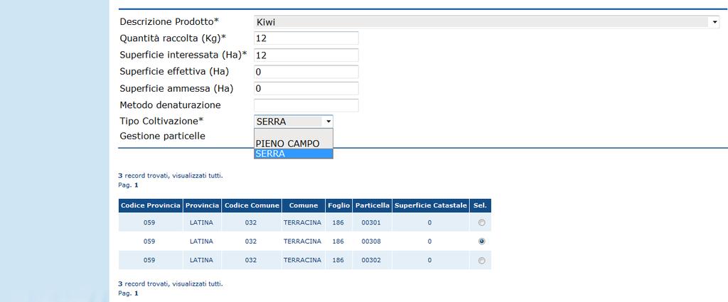 Fig. 35 Per ciò che concerne le particelle, sarà possibile modificare il tipo di coltivazione (Fig.