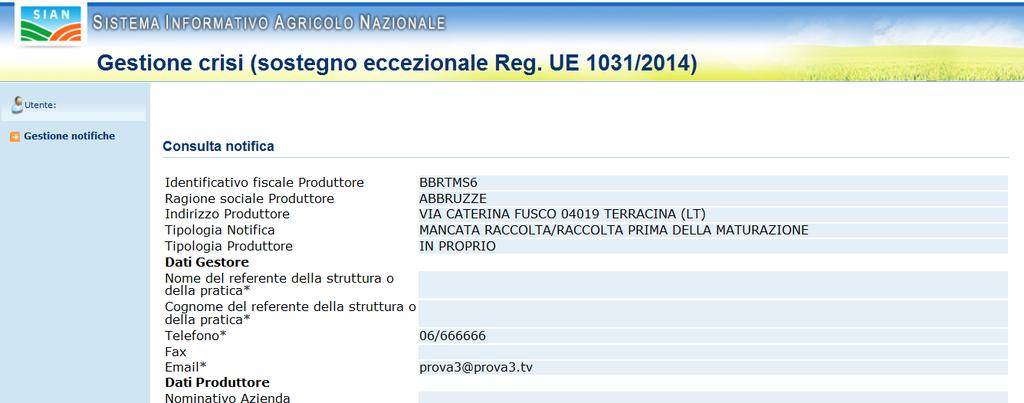 3.4.11 Consultazione notifica MANCATA RACCOLTA / RACCOLTA VERDE In caso di consultazione di una notifica di