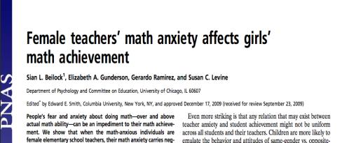 Fattori di rischio dell ansia per la matematica Aspetti cognitivi: Alcuni fattori cognitivi (bassa attitudine in matematica o scarsa capacità di memoria di lavoro) possono indurre l ansia per la