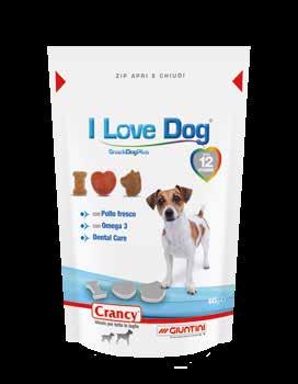 I Love Dog SnackDogPlus Mangime complementare per cani I Love Dog è un mangime complementare per cani di tutte le taglie.