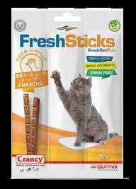 FreshSticks Mangime complementare per gatti Crancy Fresh Stick è uno snack gustoso e nutriente. Preparato con carni fresche e ricco di proteine è la ricompensa ideale per il tuo gatto.