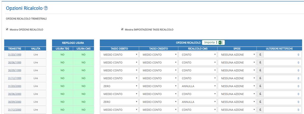 Le opzioni selezionabili sono identiche a quelle automatiche, quindi è possibile riferirsi al paragrafo precedente per maggiori informazioni.