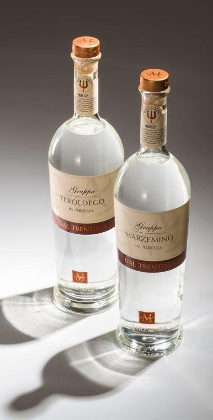 Monovitigni Grappe ottenute dalla distillazione a Bagnomaria in alambicco discontinuo di vinacce fresche e selezionate di monovitigno, provenienti da uve coltivate in Trentino, che mantengono