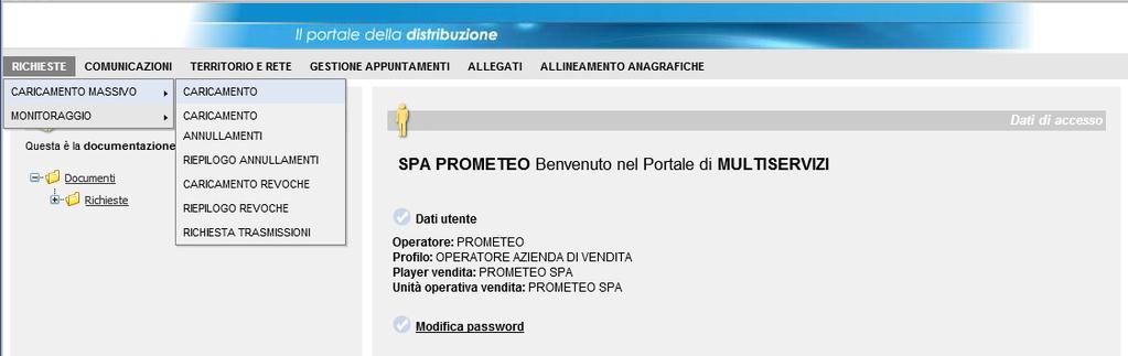 Figura 4: Caricamento richiesta di A40 Durante la lavorazione della richiesta da parte della Distribuzione è possibile visualizzare lo stato di avanzamento