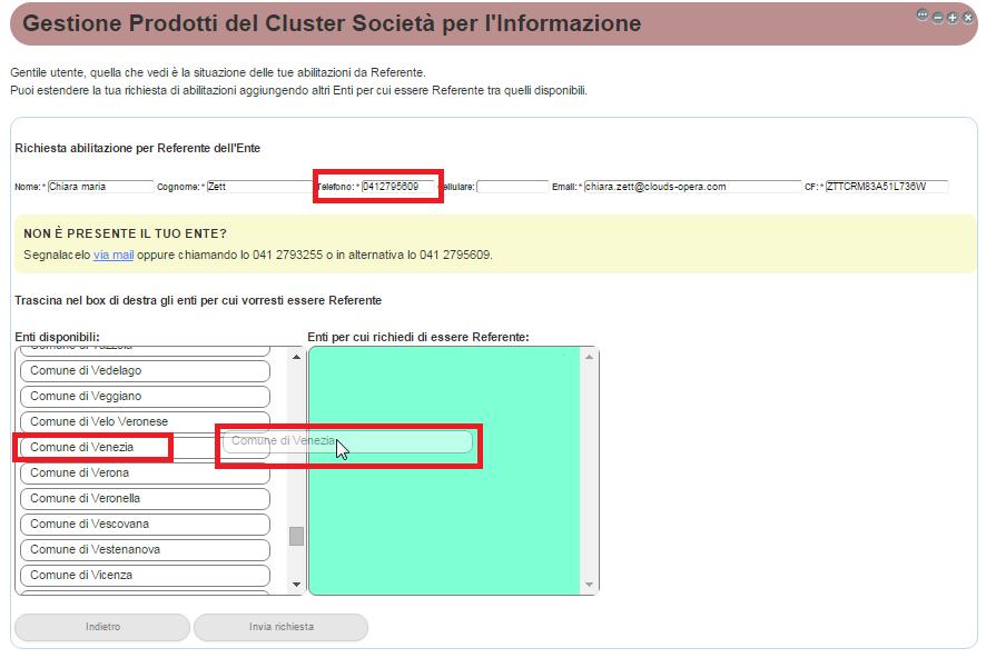 Una volta selezionati tutti gli enti desiderati premere Invia