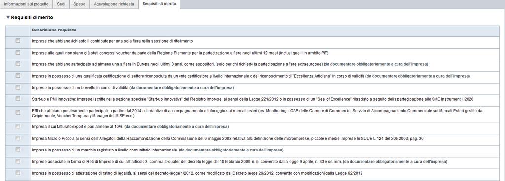 Pagina «Requisiti di merito» Selezionare i campi desiderati e premere «Salva».