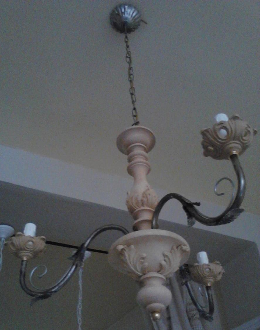 Art. 3000/3 iron Lampadario 3 braccia corpo in legno, braccia in metallo e legno grezzo