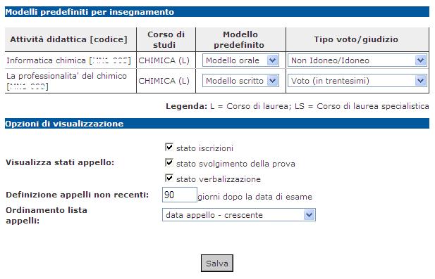 In questa sezione della pagina è presente l elenco delle Attività didattiche per Corso di studi, per cui è possibile gestire gli appelli.