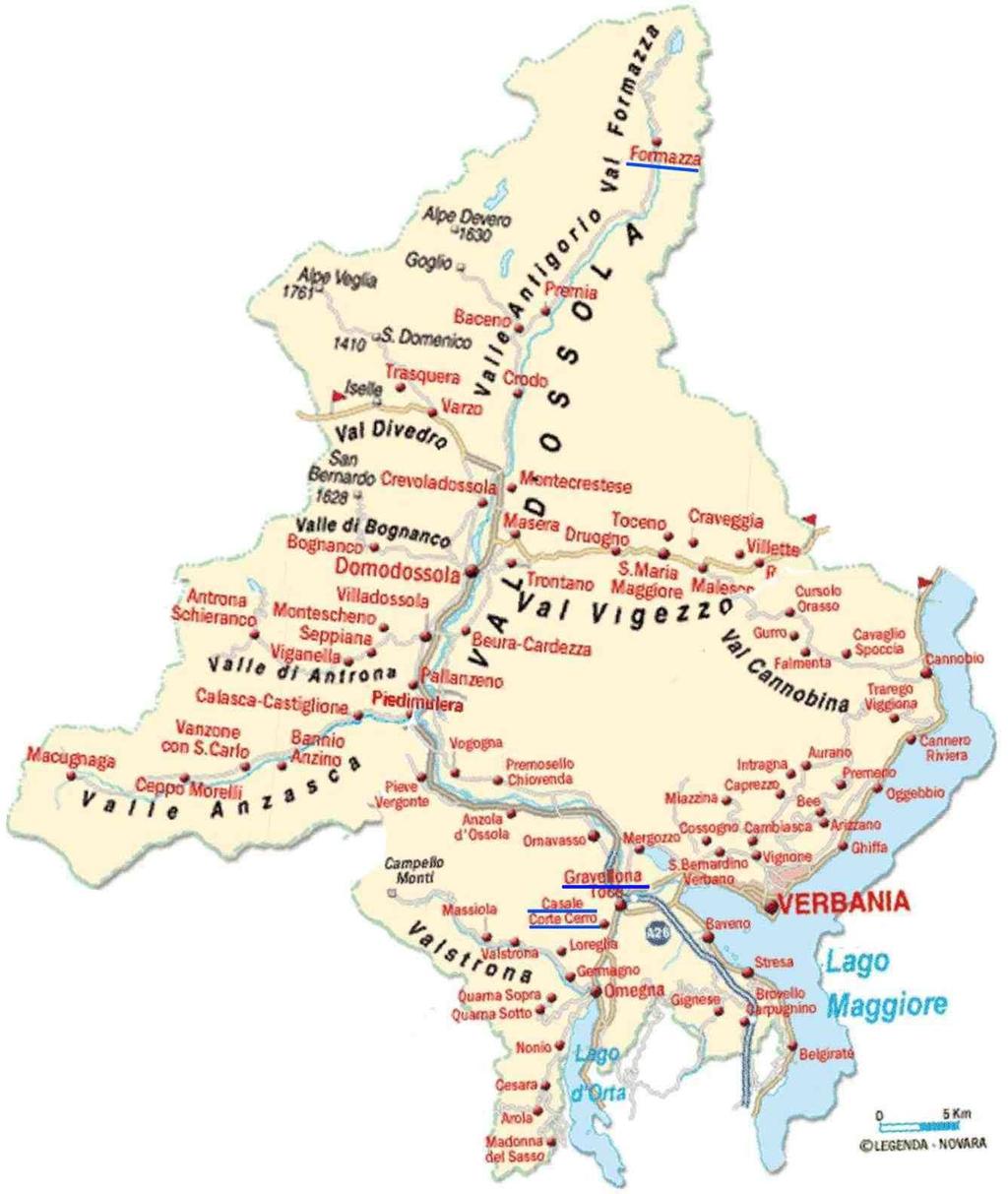 Cartina fisica del VCO Nascita della Provincia del VCO: 1992 a seguito di un referendum indotto per motivi politici.