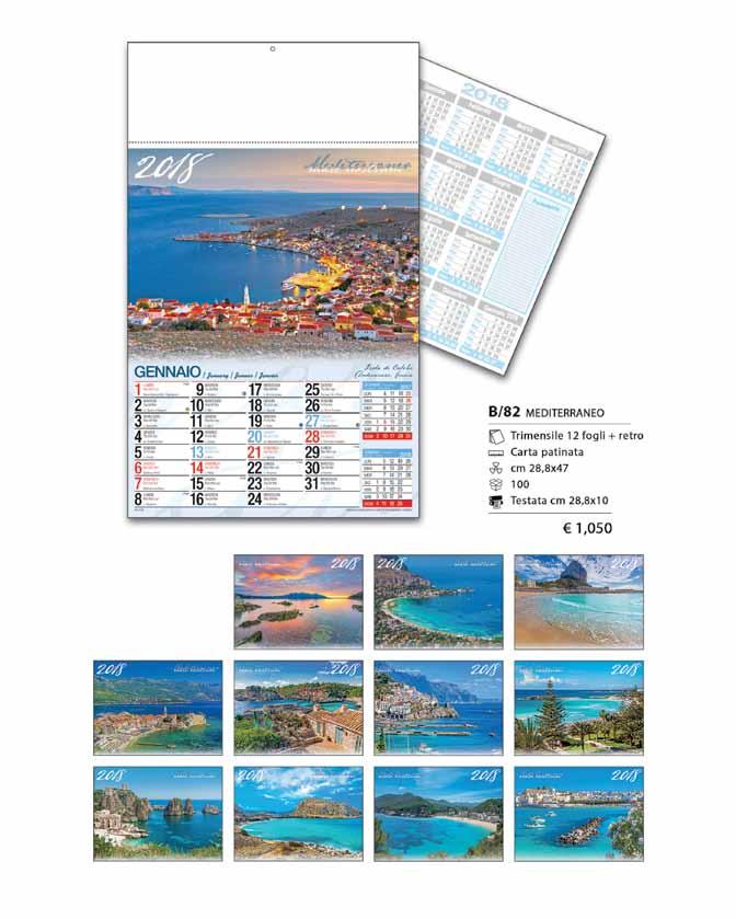 96 AG 2018 MEDITERRANEO calendario Mensile 12 fogli carta patinata,