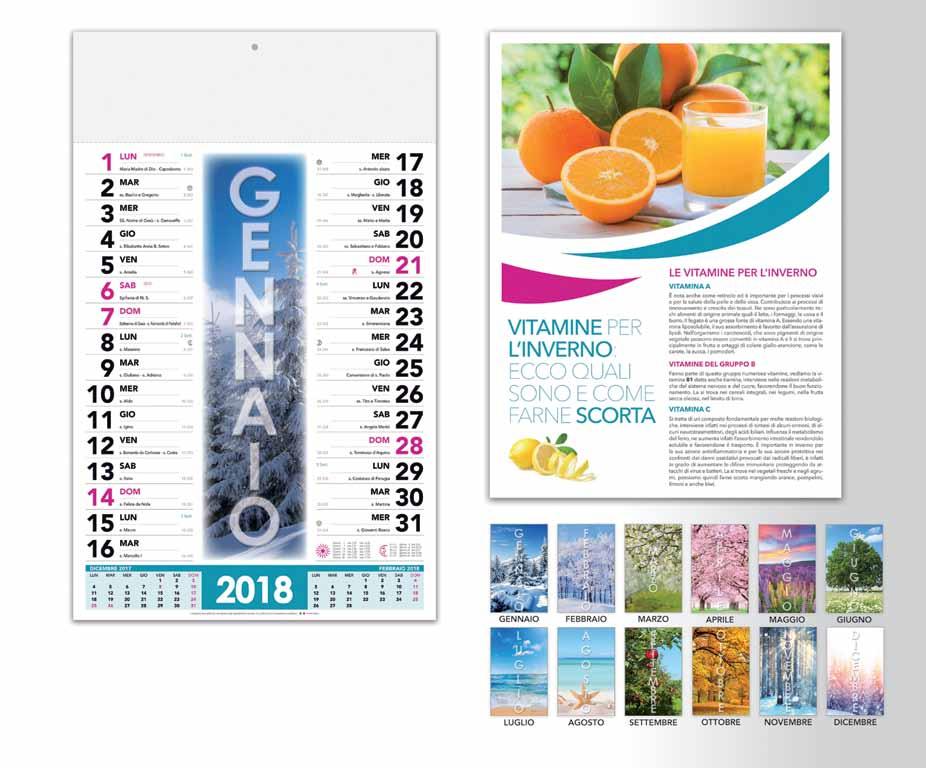 AG 2025 4 STAGIONI Calendario mensile 12 fogli, Carta Patinata Stampa 4 colori fronte/retro,