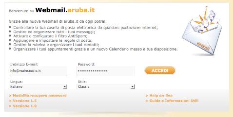 Sezione 03: Accesso alla e-mail tramite Internet Passo 1: Accedere tramite il proprio browser alll indirizzo: webmail.aruba.