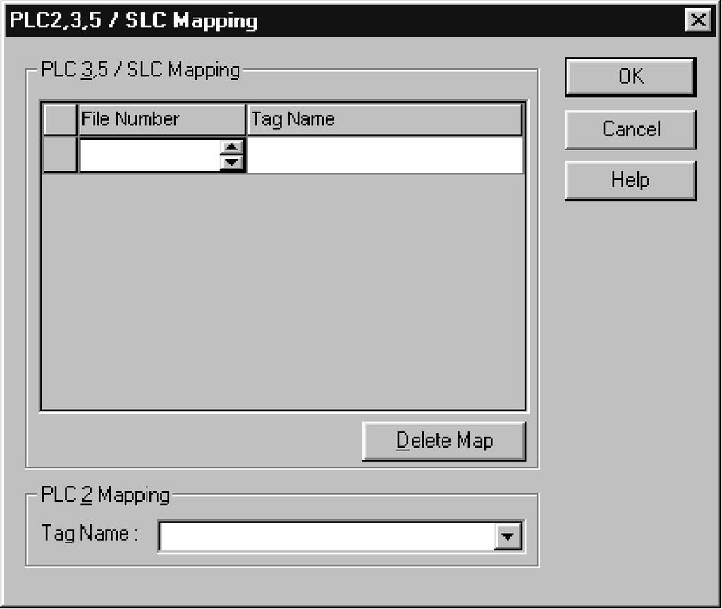7-14 Comunicazione con altri controllori Per ciascun file cui si fa riferimento in un comando per PLC o SLC, inserire una voce di mappa: Digitare il numero di file dell'indirizzo logico.