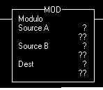 Set di istruzioni 11-121 MOD Modulo dest := sourcea MOD sourceb; L'istruzione MOD divide Source A per Source B e inserisce il resto in Destination.