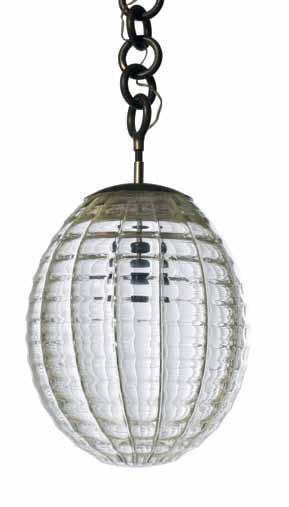 604 Venini lampada a sospensione di forma di ogiva cordonato rigato in vetro trasparente di Murano.