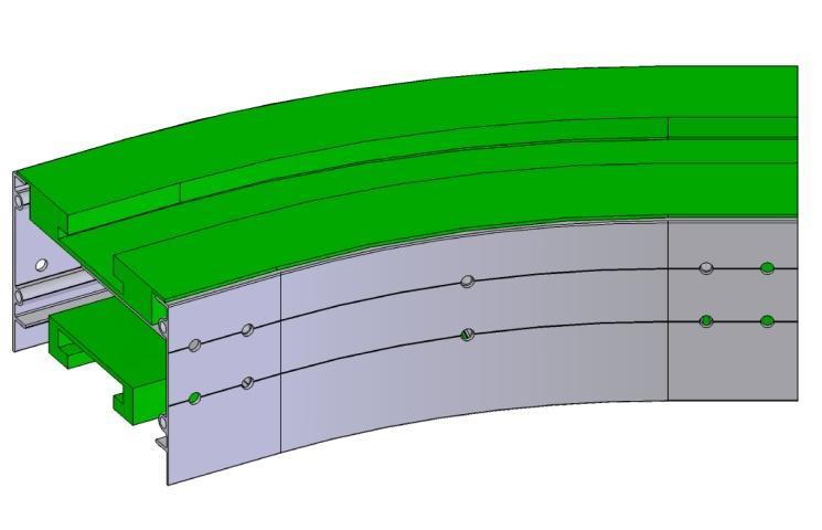 Curve Modello 882 Curve orizzontali a strisciamento Le curve orizzontali a strisciamento cambiano le loro dimensioni al variare della larghezza e del modello della catena.