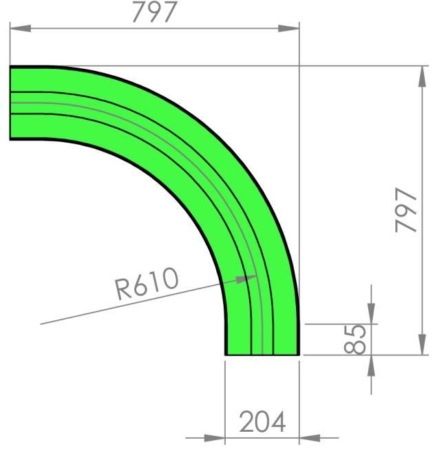 Curve orizzontali a strisciamento per catena K750 CURVA A 30 Cod.: JF-CS30-882-K750 Inox: JFX-CS30-882-K750 CURVA A 45 Cod.