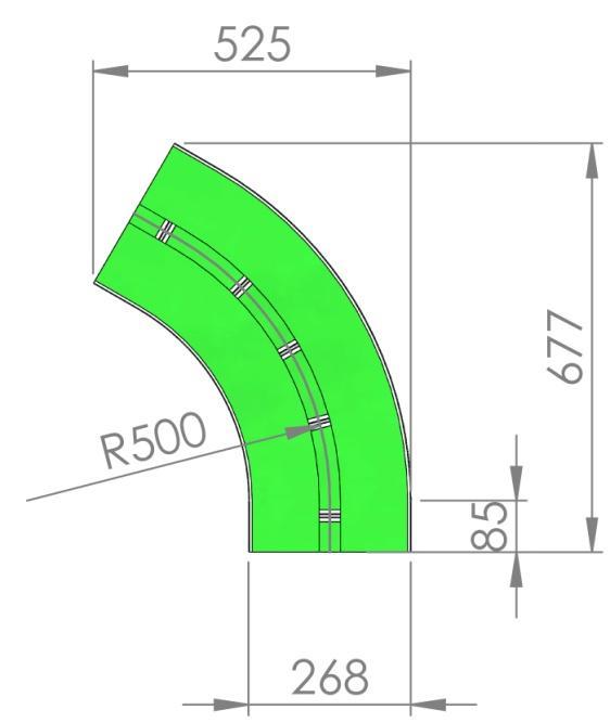 Curve orizzontali a strisciamento per catena K1000 CURVA A 30 Cod.